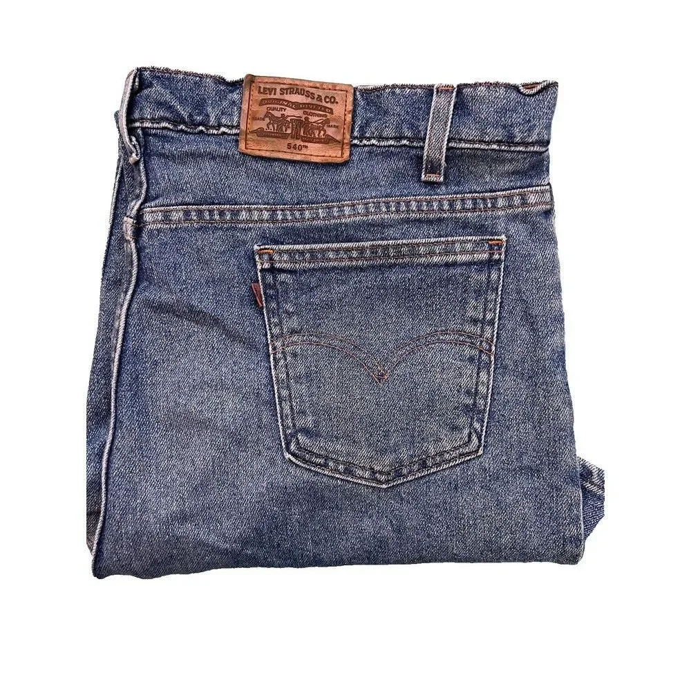 * Vintage Levis 540 Jeans Mens 42x30 Flex Blue Denim Relaxed Fit Brown Tab